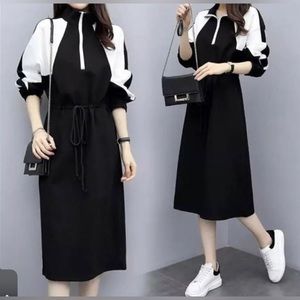 Fall autumn long sleeve midi casual women dress